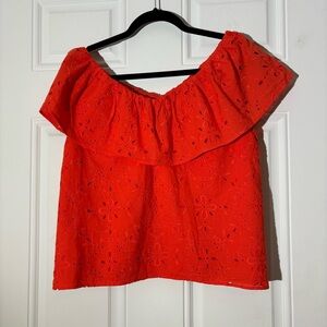 ❤️2/$15 or 3/$26❤️ Ann Taylor Orange Eyelet Embroidered Top, Size XS
